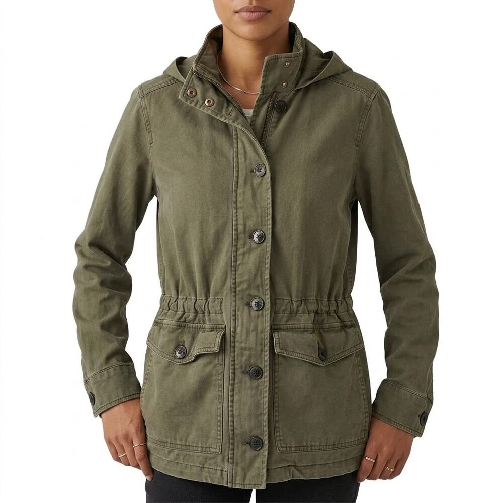 Lucky Brand Jacket Y2K Military Olive Green Casual Women's Size S Hood Cotton